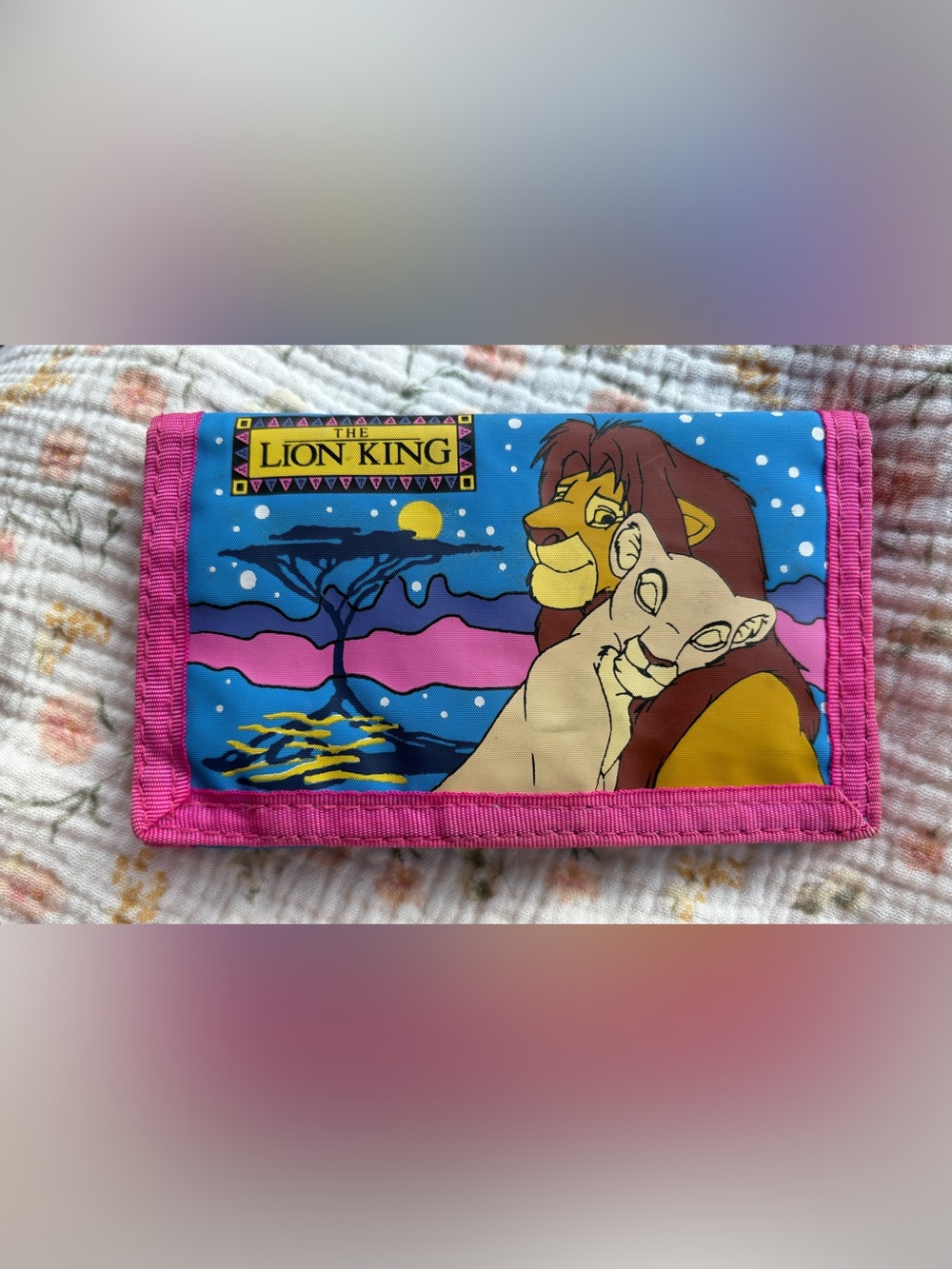 Vintage 90s Disney The Lion King Simba Nala Trifold Wallet Pink Blue PVC